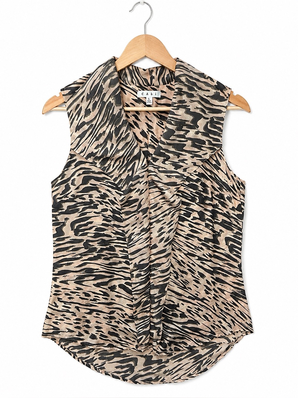 Cabi Just So Silk Blouse #104 100% Silk Animal Print Sleeveless career office L